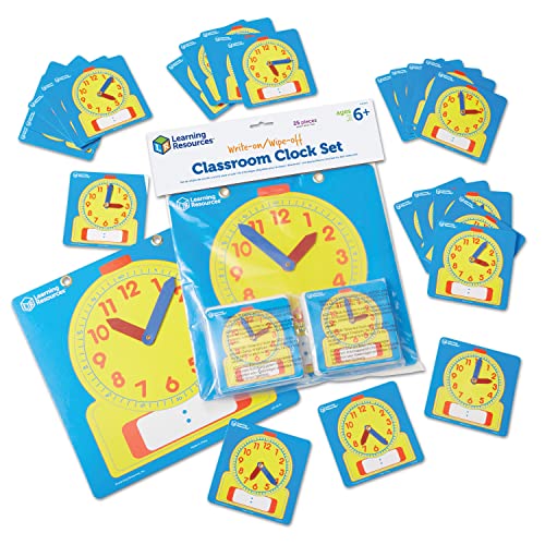 Learning Resources Write & Wipe Clocks Classroom Set - 25 Pieces, Ages 6+ Laminated Dry-Erase, Teaching Aids, Teacher Supplies, Learning Time,Back to School Supplies - Image 1
