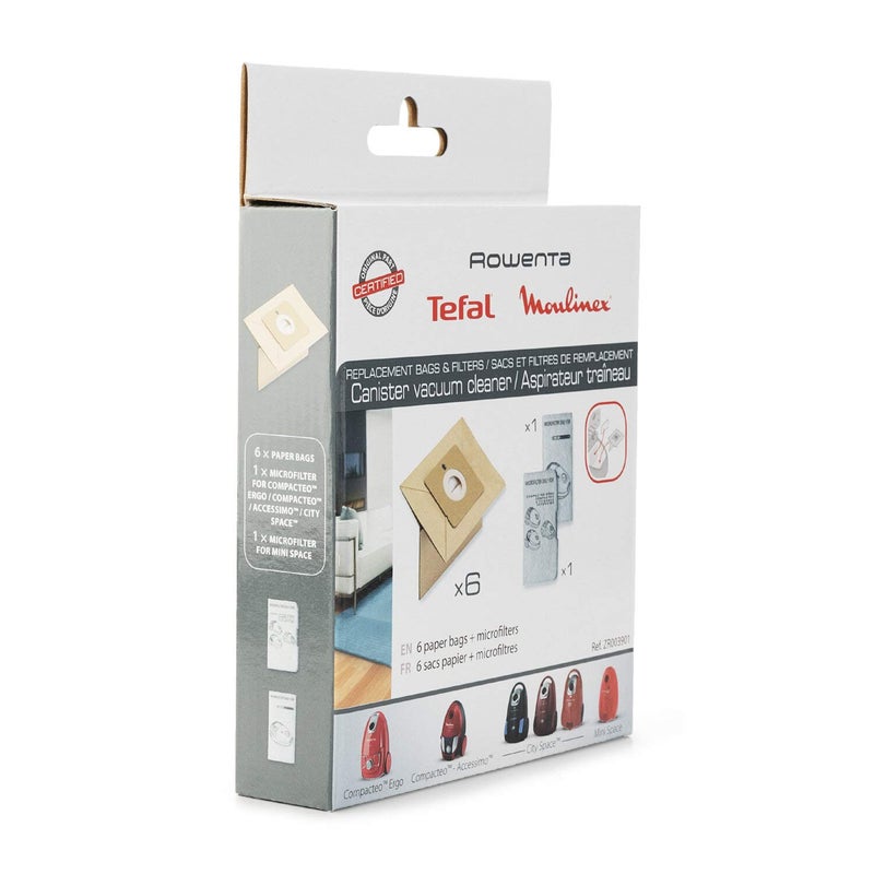 Rowenta ZR003901 Paper Bags and Filter Kit for Compacteo Ergo City Mini Space Pack of 62 1800 W White