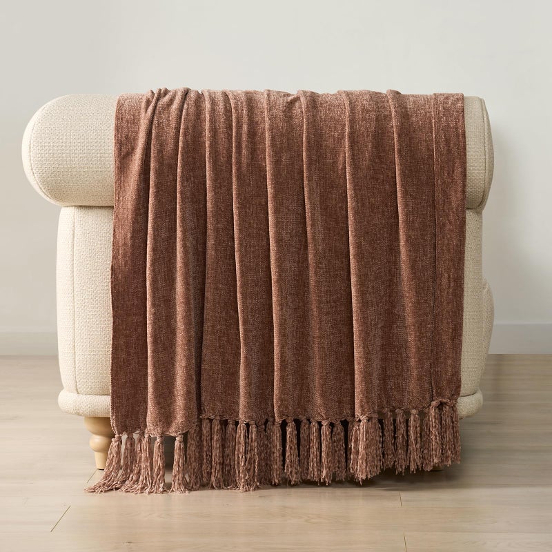 EverGrace Soft Chenille Throw Blanket for Couch, Cozy Plush Fuzzy Decorative Chenille Knit Throw Blanket with Tassels, Lightweight Blanket and Throws for Bed Sofa Gift Home Decor, Clay 50"x60" - Image 5