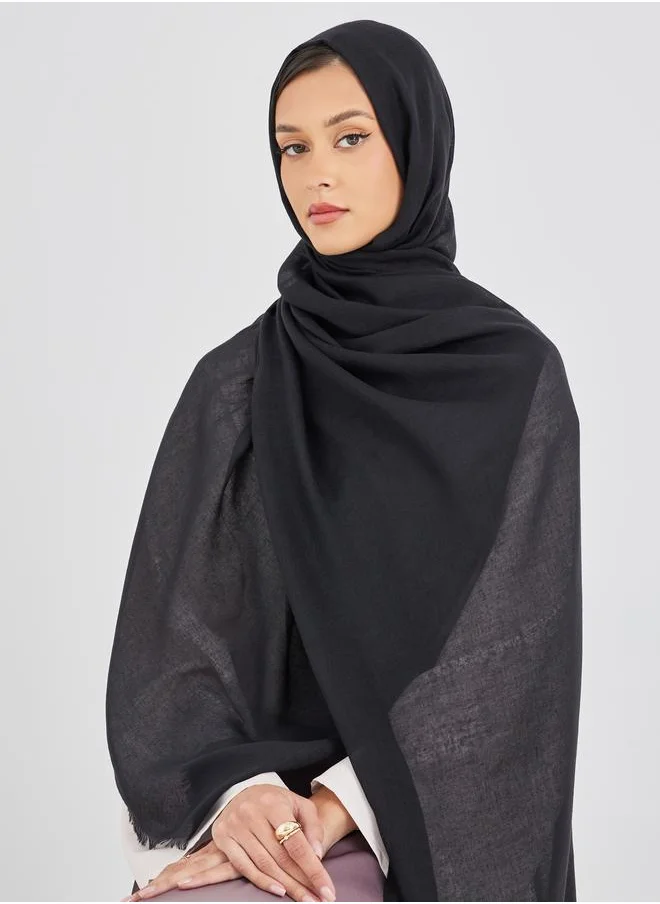 ستايلي Styli Women Black Solid Scarf with Frayed Edge