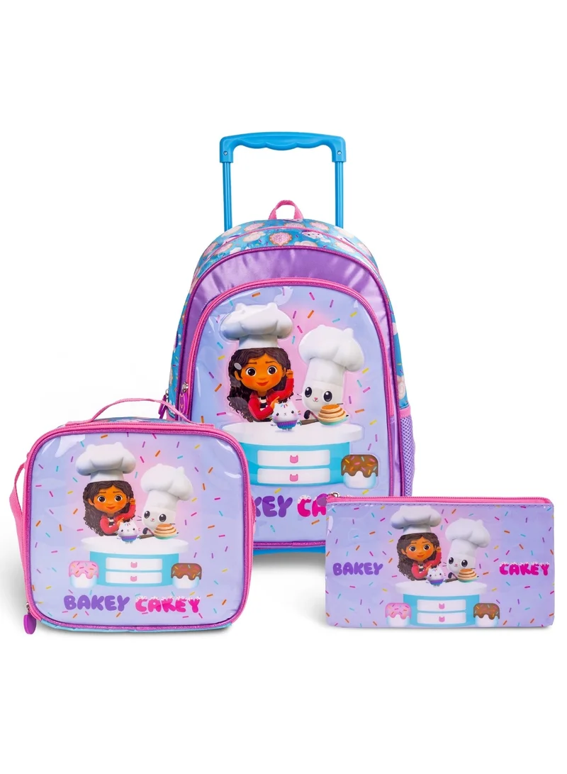 يونيفرسال Gabby Doll House  16 Inch Kids 3-in-1 Trolley School Bag Set, Ergonomic Backpack, Insulated Lunch Bag & Pencil Case,Lightweight,Students 6+ - Perfect for Travel & School,Girls
