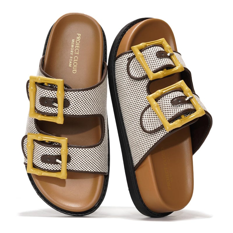 Project Cloud Platform Summer Sandals for Women 2026 - Comfortable and Adjustable Straps Summer Slides - Non-Slip Casual Womens Sandals (Sharl-1, BRWN, 8.5) - Image 1