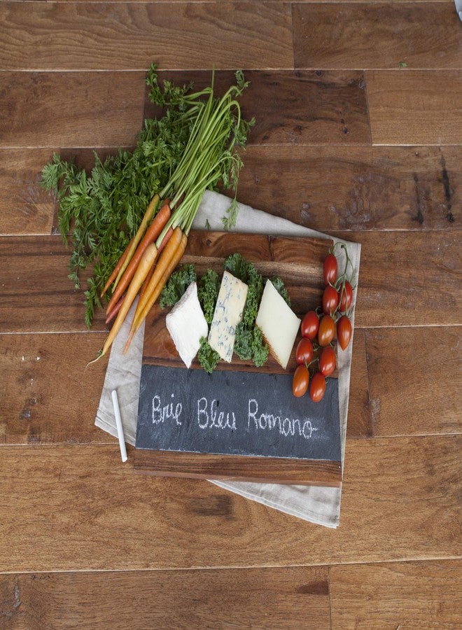 Twine Rustic Farmhouse Wood with Slate Cheese Board and Chalk Set, Acacia Wood and Natural Slate Cutting Board, Soapstone Chalk, 15" by 11", Gourmet Gift Set - Image 4