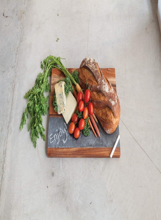 Twine Rustic Farmhouse Wood with Slate Cheese Board and Chalk Set, Acacia Wood and Natural Slate Cutting Board, Soapstone Chalk, 15" by 11", Gourmet Gift Set - Image 5