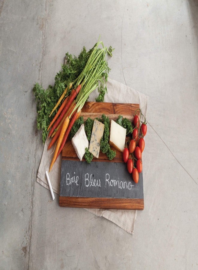 Twine Rustic Farmhouse Wood with Slate Cheese Board and Chalk Set, Acacia Wood and Natural Slate Cutting Board, Soapstone Chalk, 15" by 11", Gourmet Gift Set - Image 3