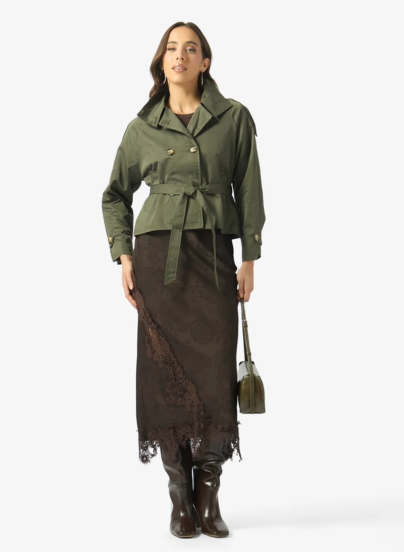 Ginger  Funnel Neck Belted Trench Jacket for Women | Best Price UAE