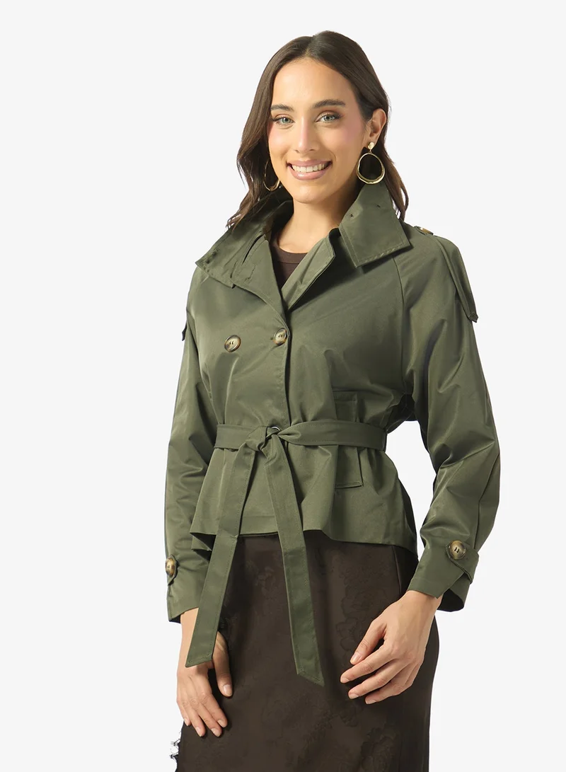 Ginger  Funnel Neck Belted Trench Jacket for Women | Best Price UAE