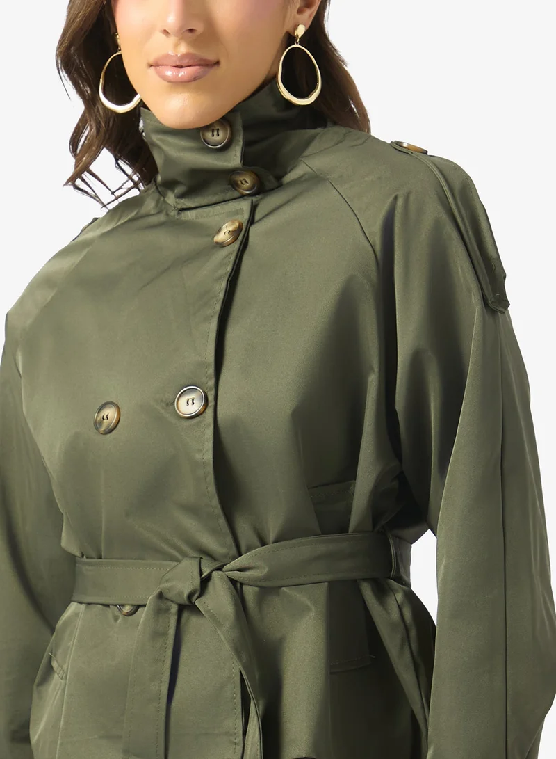 Ginger  Funnel Neck Belted Trench Jacket for Women | Best Price UAE
