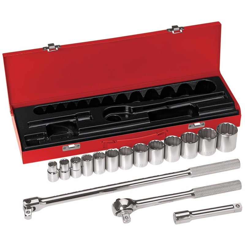 Klein Tools 65512 12Inch Drive Socket Wrench Set with 12Point SAE Sockets Extension Flex Handle Ratchet Case Included 16Piece
