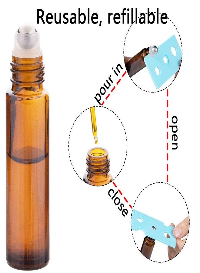 ZIZEMOJA 6Pcs 10ml Essential Oil Roller Bottles, with Stainless Steel Roller Balls, 10ml Amber Glass Roll on Bottles for Essential Oils, 1 Extra Roller Ball, 6 Labels, 1 Openers, 2 Droppers Included - Image 4