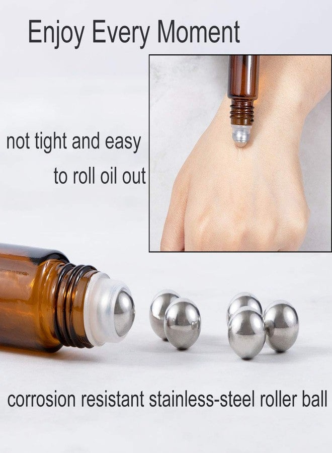 ZIZEMOJA 6Pcs 10ml Essential Oil Roller Bottles, with Stainless Steel Roller Balls, 10ml Amber Glass Roll on Bottles for Essential Oils, 1 Extra Roller Ball, 6 Labels, 1 Openers, 2 Droppers Included - Image 3