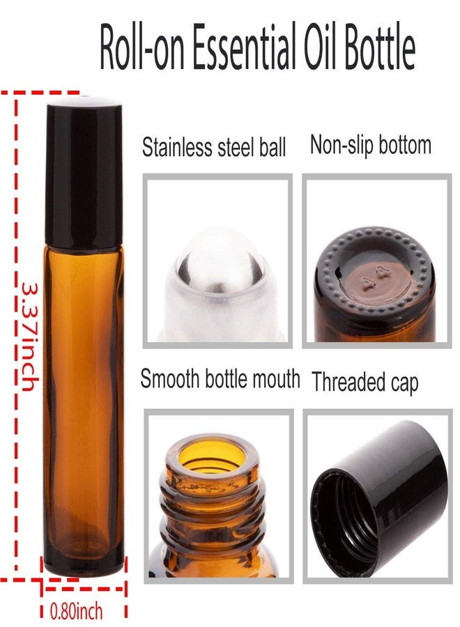 ZIZEMOJA 6Pcs 10ml Essential Oil Roller Bottles, with Stainless Steel Roller Balls, 10ml Amber Glass Roll on Bottles for Essential Oils, 1 Extra Roller Ball, 6 Labels, 1 Openers, 2 Droppers Included - Image 2