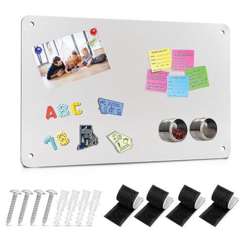 OFIFO® Stainless Steel Magnetic Board 16.9 x 11.8 Inches, Wall Mounted Magnet Bulletin Memo Board for Notes, Photos, Letters, Numbers, Kitchen, Home, Office, Refrigerator & Cabinet Display (White) - Image 1