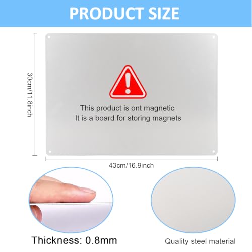 OFIFO® Stainless Steel Magnetic Board 16.9 x 11.8 Inches, Wall Mounted Magnet Bulletin Memo Board for Notes, Photos, Letters, Numbers, Kitchen, Home, Office, Refrigerator & Cabinet Display (White) - Image 2