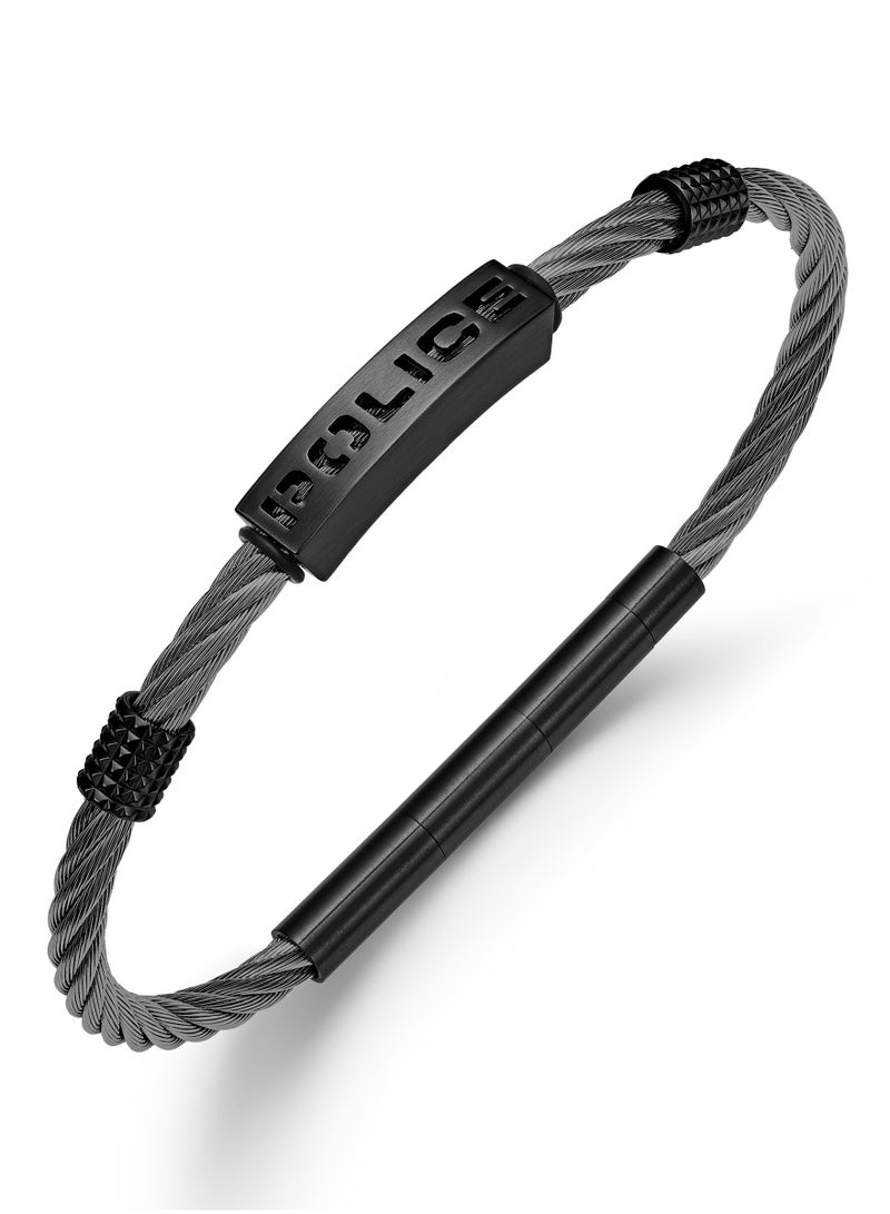 POLICE Quadro Grey Metal/Black Stainless Steel Gents Bracelet - Image 1