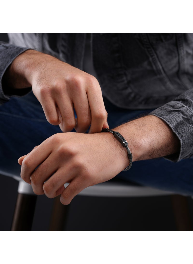 POLICE Quadro Grey Metal/Black Stainless Steel Gents Bracelet - Image 4