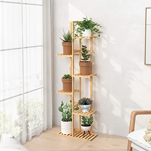 Laiensia Bamboo Plant Stand Rack 6 Tier,Multiple Stand Holder Shelf Rack, Indoor&Outdoor Planter Display Shelves for Patio Garden, Living Room, Corner Balcony and Bedroom,Wood Color - Image 2