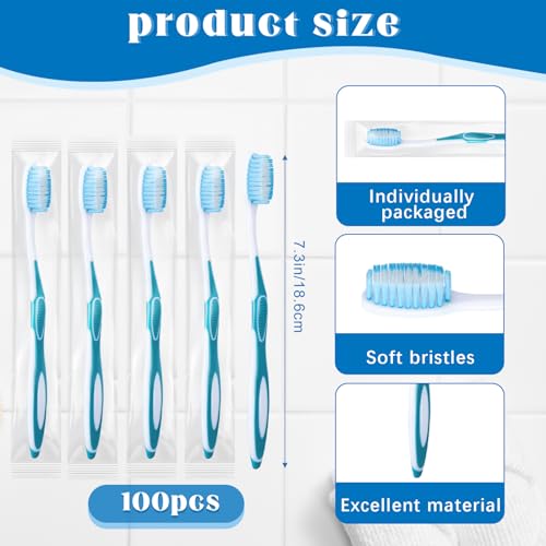RimCereal 100 Pcs Prepasted Disposable Toothbrushes Individually Wrapped Pre Pasted Soft Bristle Tooth Brush Travel Toothbrush for Camping Guestroom Car Office School Hotel Homeless Gifts Blue - Image 3