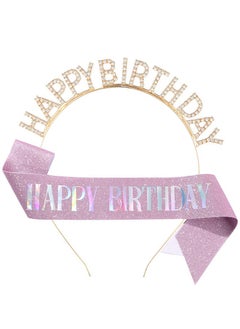 Happy Birthday Crown Headband Set A- pink colorful suit