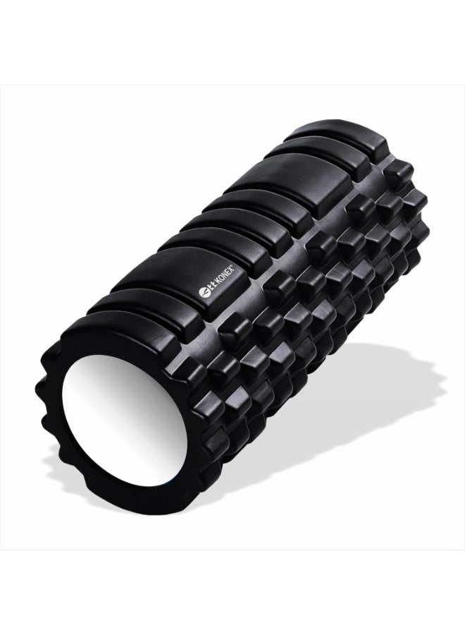KONEX Foam Roller for Men & Women | Deep Tissue Massager for Pain Relief & Muscle Recovery | Ideal for Yoga, Gym, Stretching & Full Body Relaxation - 33 cm (Black) - Image 1