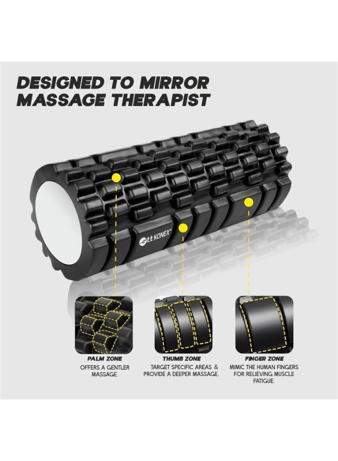 KONEX Foam Roller for Men & Women | Deep Tissue Massager for Pain Relief & Muscle Recovery | Ideal for Yoga, Gym, Stretching & Full Body Relaxation - 33 cm (Black) - Image 2