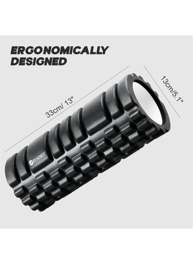 KONEX Foam Roller for Men & Women | Deep Tissue Massager for Pain Relief & Muscle Recovery | Ideal for Yoga, Gym, Stretching & Full Body Relaxation - 33 cm (Black) - Image 4