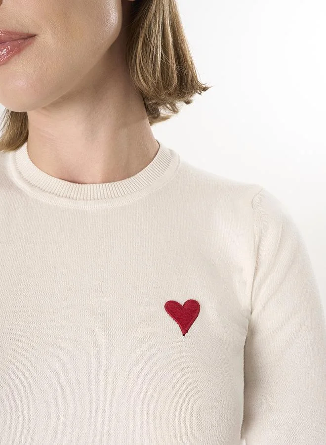 FELIX HARDY Ecru Crew Neck Knitted Pullover for Women | Best Price UAE