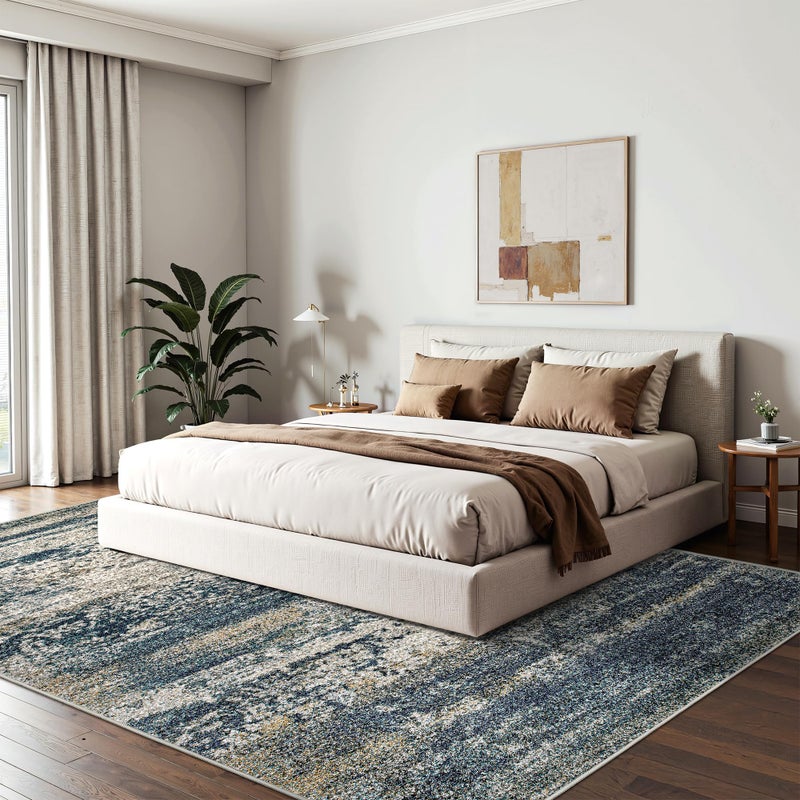 Art&Tuft Washable Rug, Anti-Slip Backing Abstract Area Rug 5x7, Stain Resistant Rugs for Living Room, Foldable Machine Washable Area Rug 5x7, Navy - Image 3