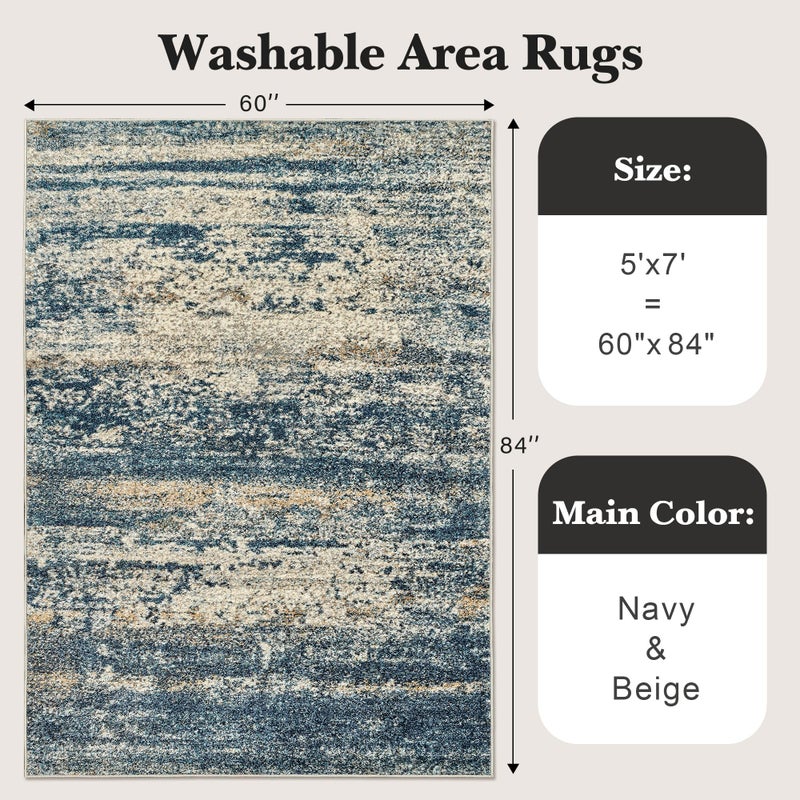 Art&Tuft Washable Rug, Anti-Slip Backing Abstract Area Rug 5x7, Stain Resistant Rugs for Living Room, Foldable Machine Washable Area Rug 5x7, Navy - Image 2