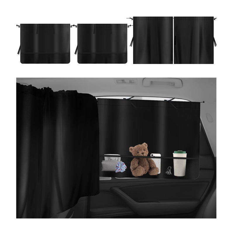 YGDMD 2PCS Rear Car Window Shades+1PC Car Privacy Curtains Kit,Upgraded Window Shade for Cars with 3 Mesh Storage Pockets,Summer Essentials Insulated Windows Cars Shades for Most Vehicle (Storage Pockets) - Image 1