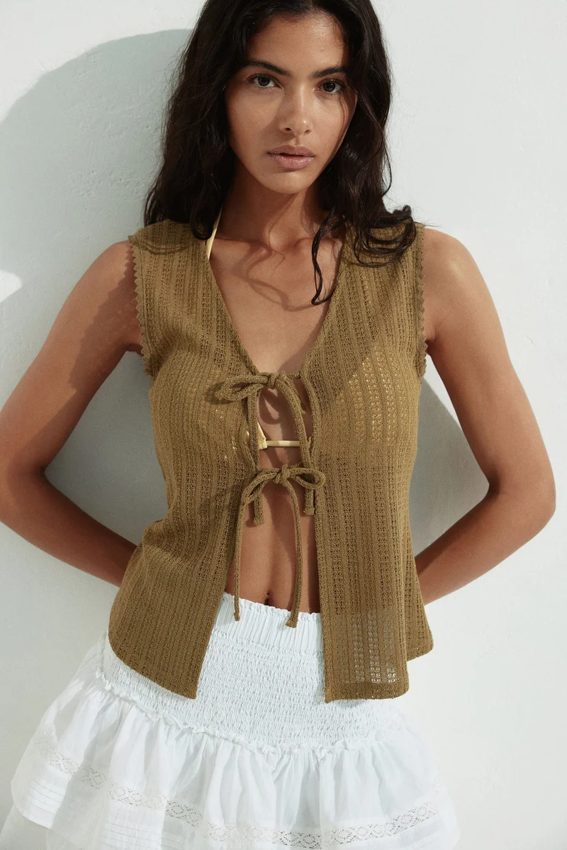 H&M Knitted tie-front top