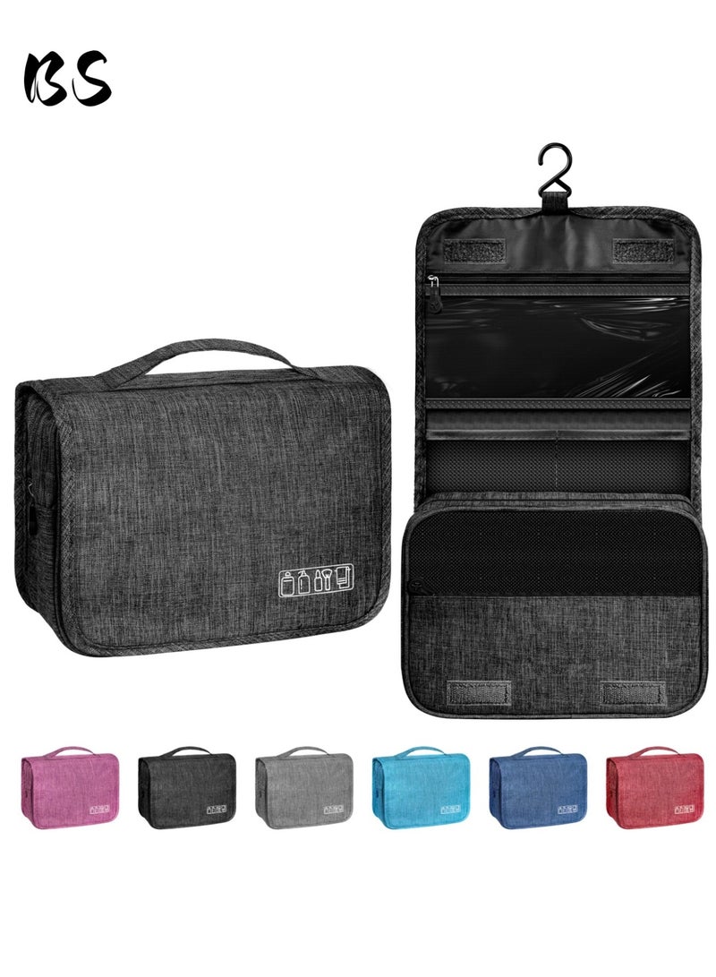 بي إس حقيبة أدوات الزينة للسفر مع خطاف تعليق، حقيبة مكياج متعددة الوظائف مقاومة للماء، حقيبة مستحضرات تجميل محمولة لتنظيم أدوات الزينة للنساء والرجال (أسود) - Image 1