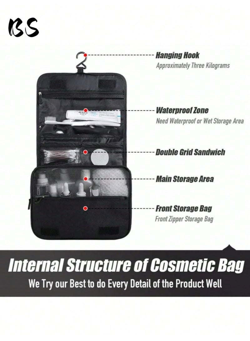 بي إس حقيبة أدوات الزينة للسفر مع خطاف تعليق، حقيبة مكياج متعددة الوظائف مقاومة للماء، حقيبة مستحضرات تجميل محمولة لتنظيم أدوات الزينة للنساء والرجال (أسود) - Image 5