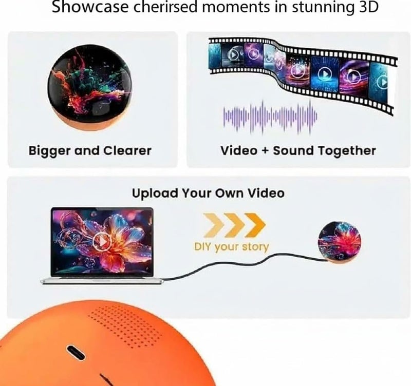 NKDFRI 2025 3D Memory Orb: Personalized Ultrasound LED Crystal Sphere Upload Photos & Videos | Unique Anniversary, Birthday & Christmas Gifts (White) - Image 4