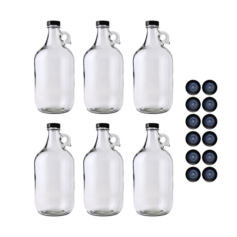 FastRack 64 oz Growler, 1/2 Gallon Glass Beer Growler with 18 Polyseal caps (Case of 6), Half Gallon Glass Jug, Clear Growlers for Beer - Image 1