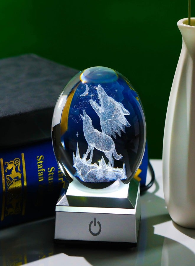 Movdyka 3D Crystal Ball Wolf Figurines Wolves Gifts for Man Women Kids Glass Night Light Oranments Decor for Daughter Son on Birthday Mother's Father's Day Christmas Paperweight Statue - Image 3