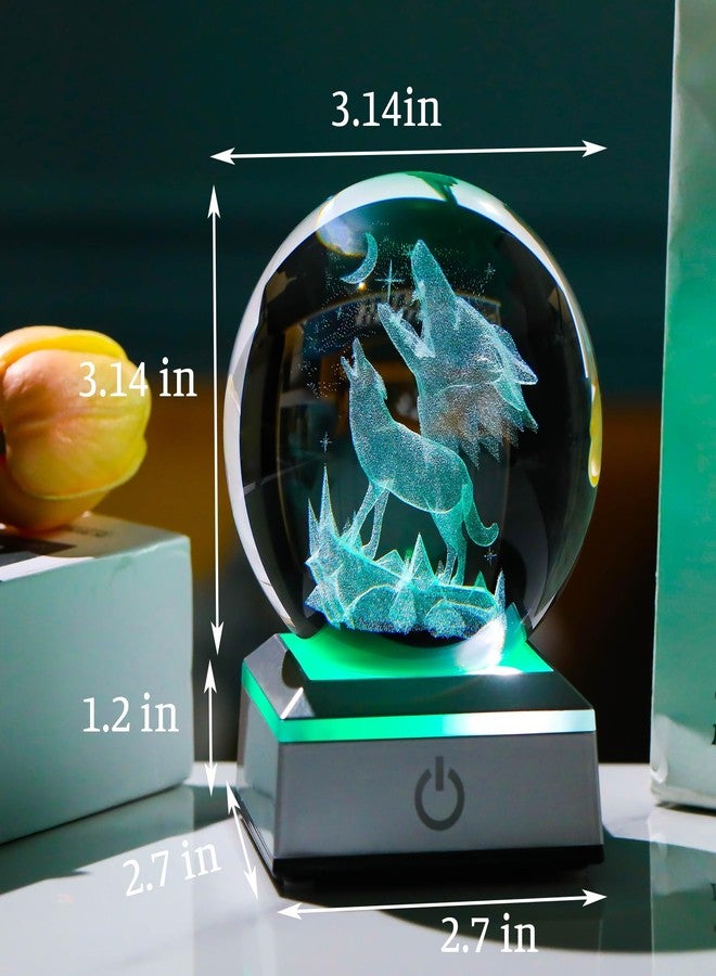 Movdyka 3D Crystal Ball Wolf Figurines Wolves Gifts for Man Women Kids Glass Night Light Oranments Decor for Daughter Son on Birthday Mother's Father's Day Christmas Paperweight Statue - Image 2