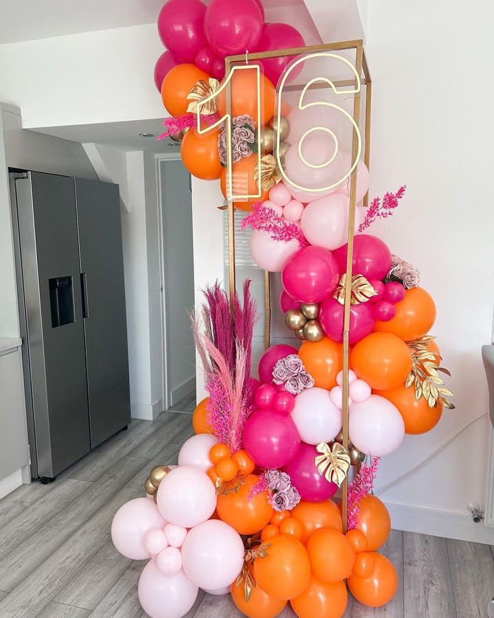 Bezente Pink and Orange Latex Balloons,60pcs 12 inch Light & Hot Pink Orange Confetti Balloons for Baby Shower, Birthday, Wedding, Tropical Party decorations - Image 3