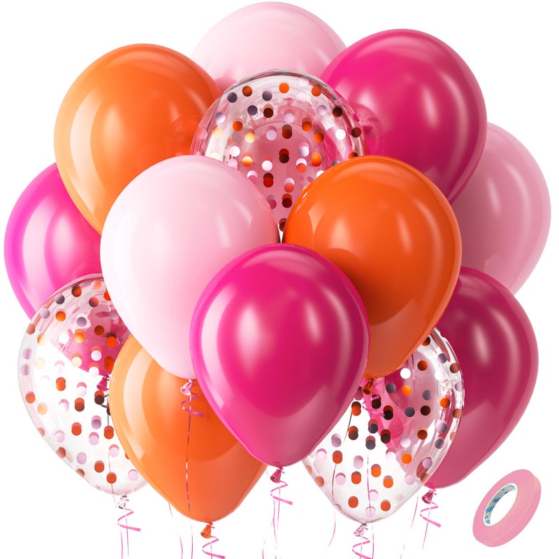 Bezente Pink and Orange Latex Balloons,60pcs 12 inch Light & Hot Pink Orange Confetti Balloons for Baby Shower, Birthday, Wedding, Tropical Party decorations - Image 1