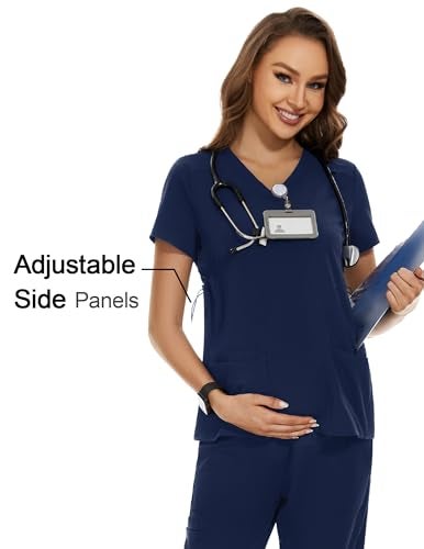 PACBREEZE بلوزة طبية للحوامل من PACBREEZE للنساء / قميص بفتحة على شكل V ملابس طبية للحمل، S-XXL (كحلي، متوسط)  - Image 3