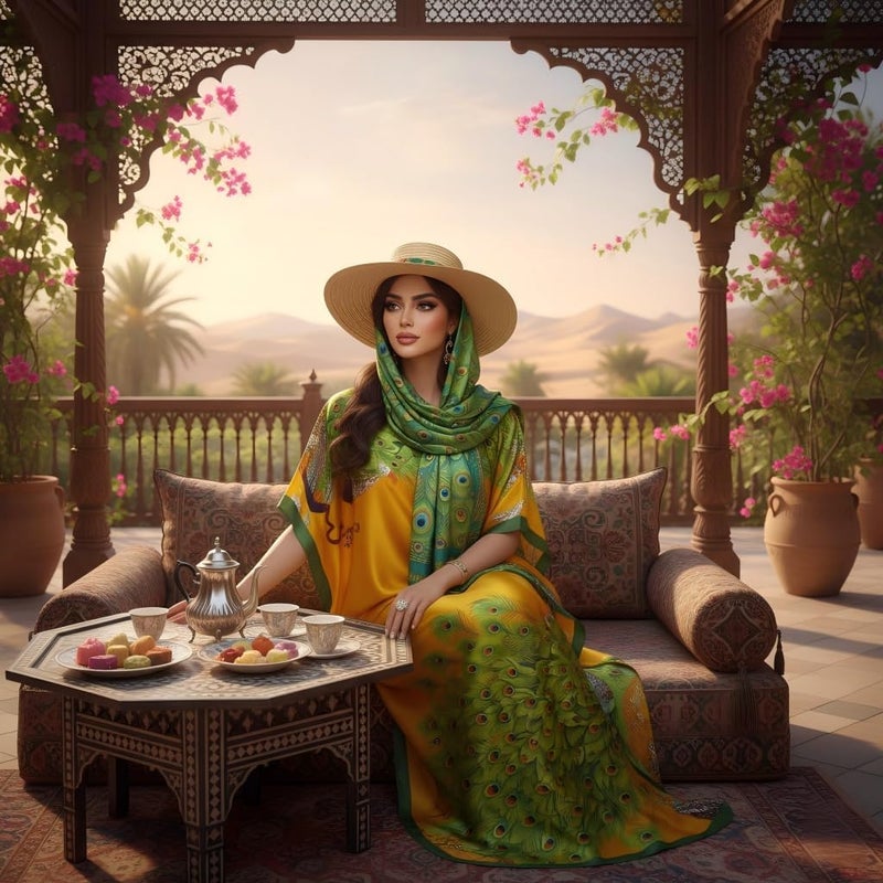 Light Luxury Middle Eastern Style Printed Robe Set with Matching Headscarf - Image 3