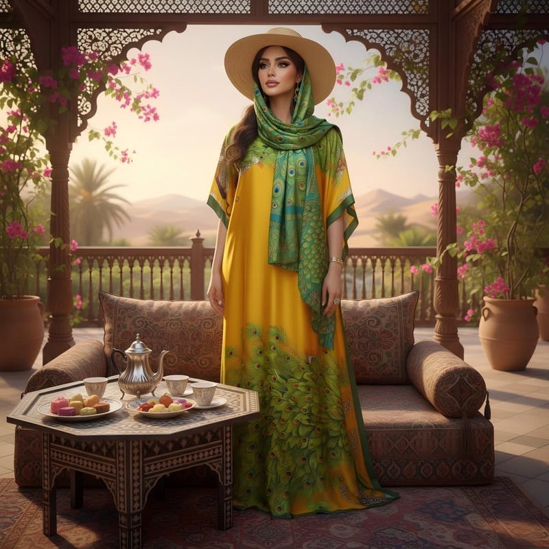 Light Luxury Middle Eastern Style Printed Robe Set with Matching Headscarf - Image 4