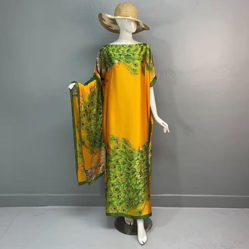 Light Luxury Middle Eastern Style Printed Robe Set with Matching Headscarf - Image 2