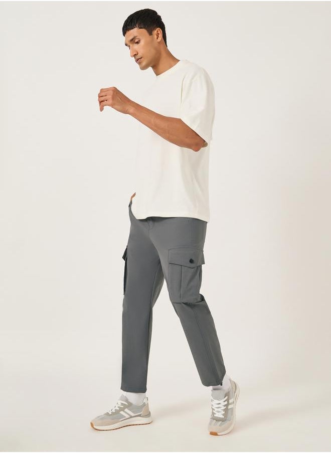 Fort Collins Men Grey Solid Cargo Pants with Drawstring Hem  - Image 2