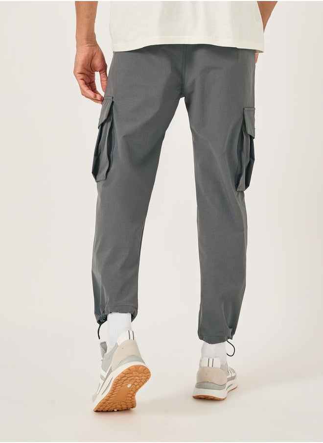 Fort Collins Men Grey Solid Cargo Pants with Drawstring Hem  - Image 4