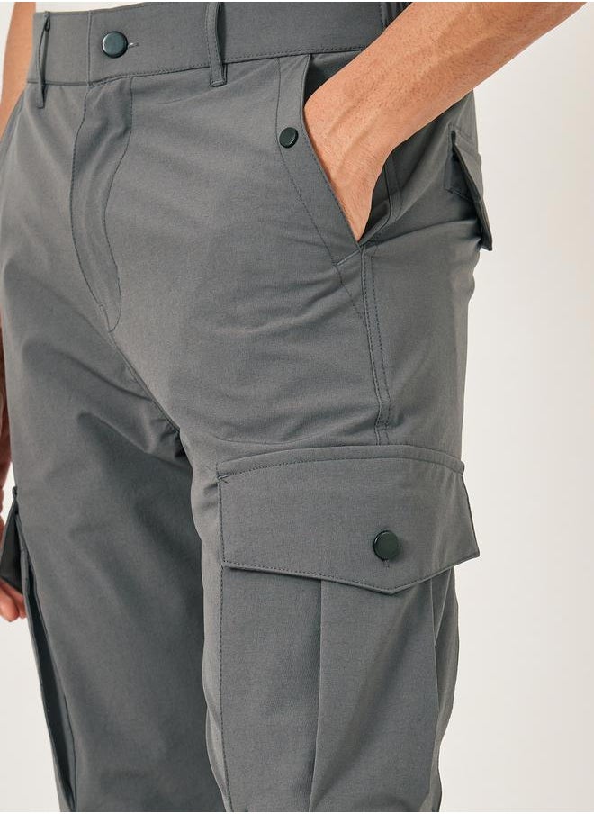 Fort Collins Men Grey Solid Cargo Pants with Drawstring Hem  - Image 3