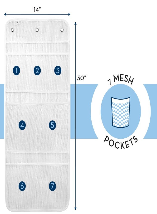 S&T INC. Shower Organizer, Shower Caddy or Bathroom Organizer with Quick Drying Mesh, 7 Pockets to Hold Shampoo, Soap, Loofah, and Cruise Ship Essentials, 14 Inch by 30 Inch, White, 2 Pack - Image 3