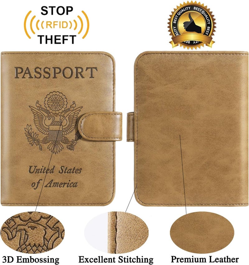 PASCACOO Passport Holder Cover Wallet RFID Blocking Leather Card Case Travel Accessories for Women Men (Brown) - Image 2