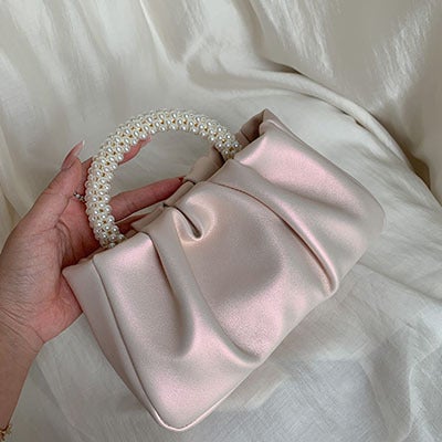 2025 High-end French Pleated Small Bag Fairy Pearl Small Handbag Gentle Crossbody Cloud Bag for Women pearl powder