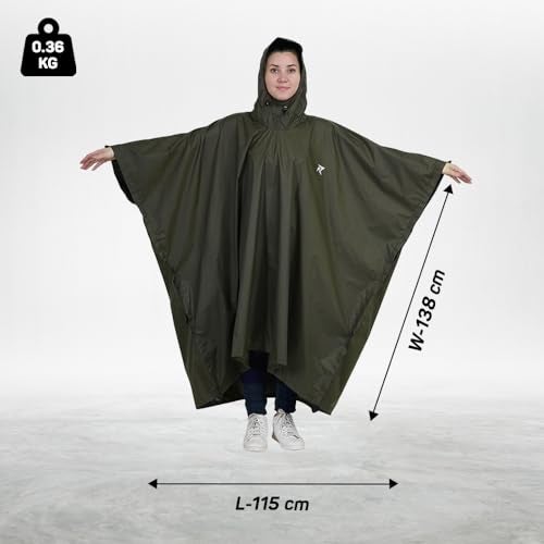 Rocksport Unisex Outdoor Rain Poncho for Adult,Multi Use, Waterproof, Lightweight, Reusable & Packable, One Size Fits Most (Army Green) - Image 2